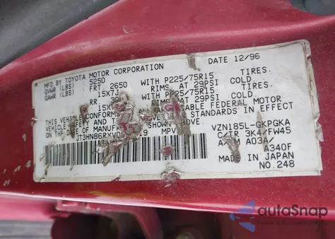 1997 Toyota 4Runner Sr5 V6 from USA, damaged, VIN JT3HN86RXV0082419